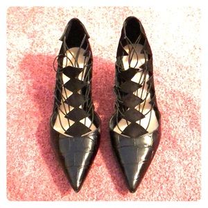 Zara lace up closed, pointed toe heels